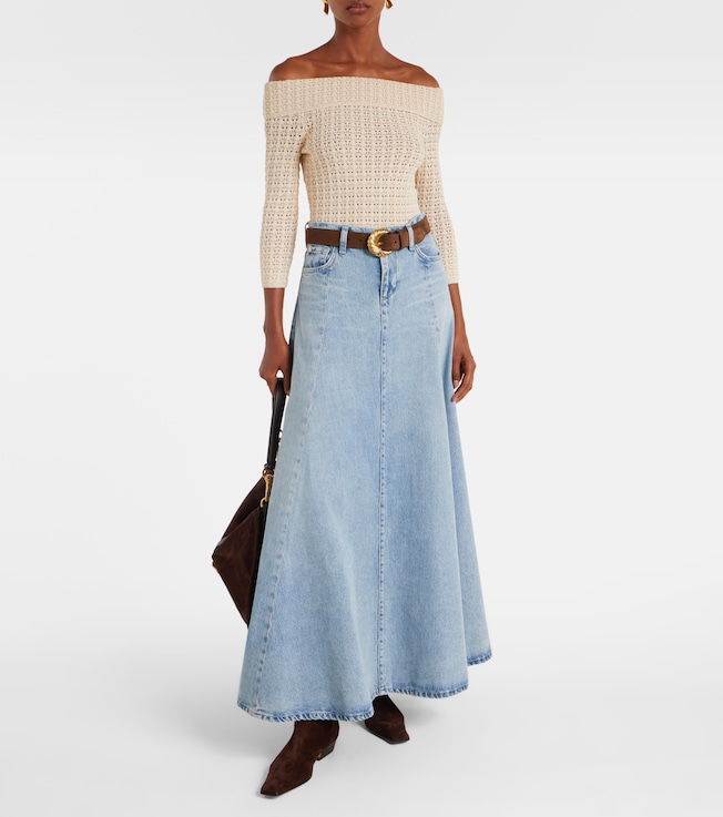 7 For All Mankind Drama high-rise cotton denim maxi skirt
