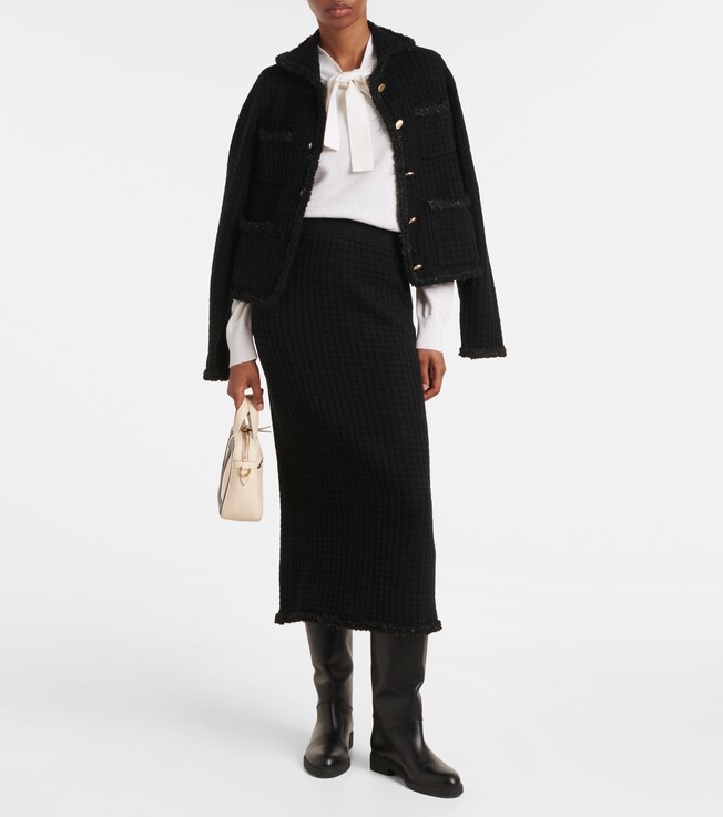 Jardin des Orangers Distressed wool and cashmere pencil skirt