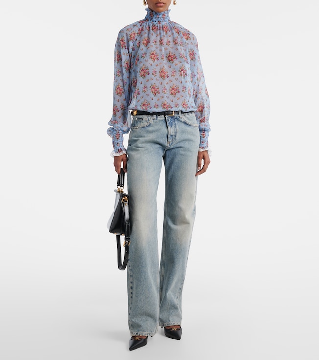 Dolce&Gabbana Floral ruffled silk and cotton blouse