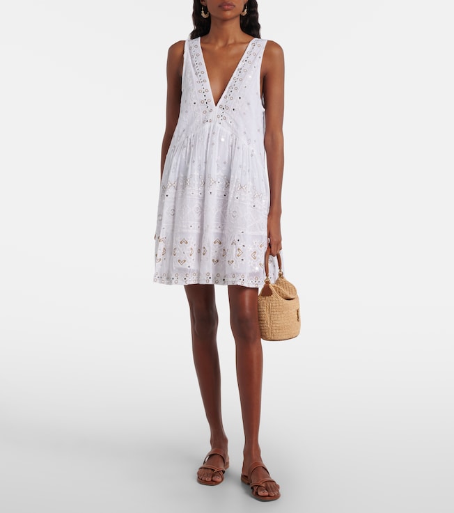 Juliet Dunn Embroidered cotton minidress