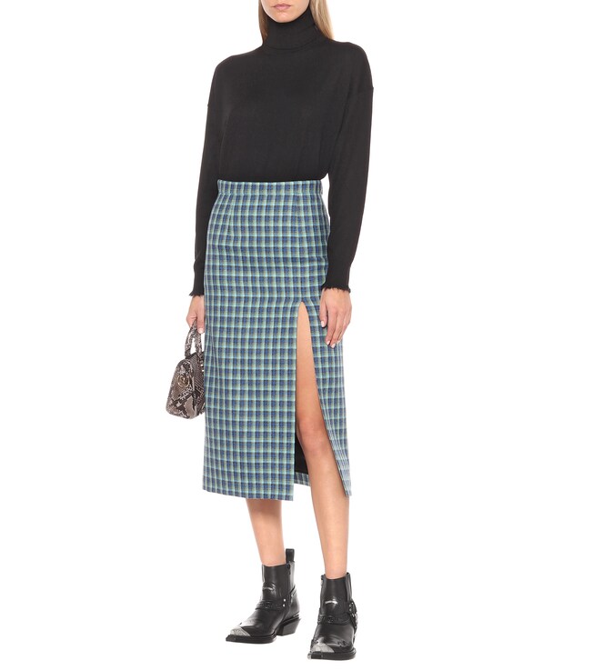 Balenciaga Checked wool pencil skirt