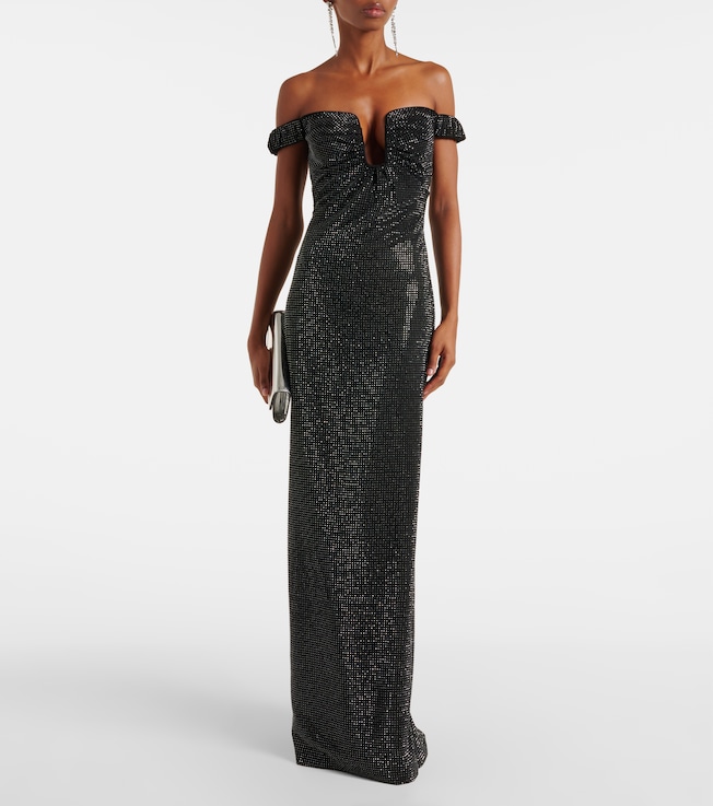Roland Mouret Crystal-embellished off-shoulder gown