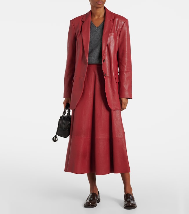 Brunello Cucinelli High-rise leather midi skirt