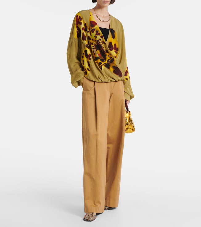 Dries Van Noten Printed draped satin blouse