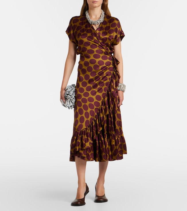 Dries Van Noten Polka-dot satin wrap dress
