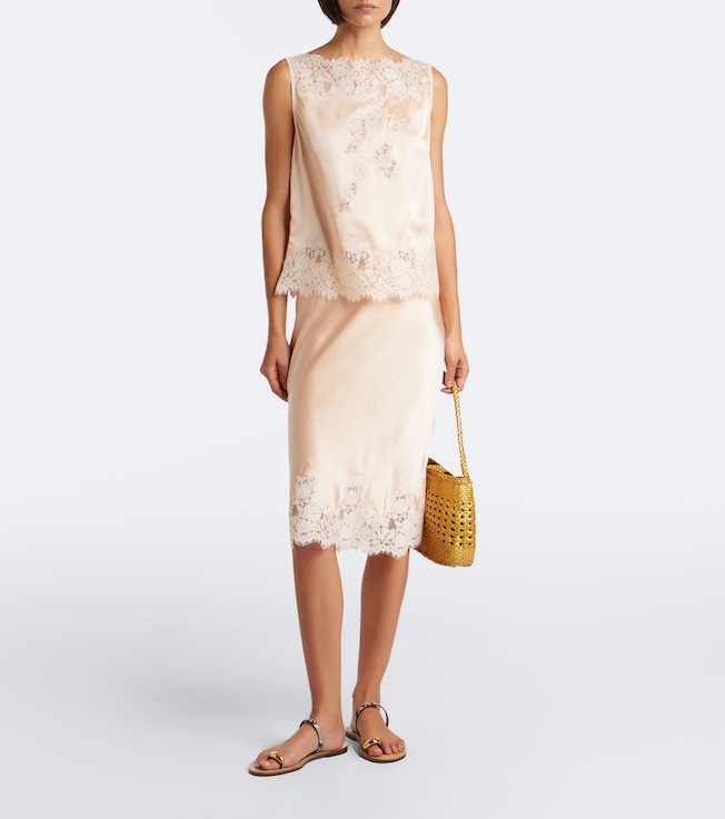 Dôen Elowette lace-trimmed silk satin slip skirt