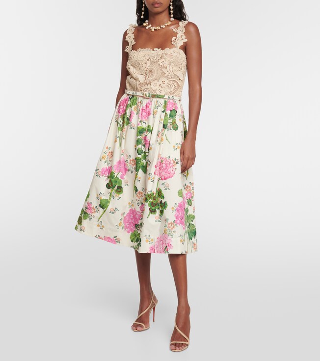 Oscar de la Renta Floral guipure lace midi dress