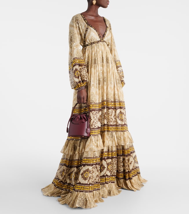Etro Ruffled printed silk jacquard gown