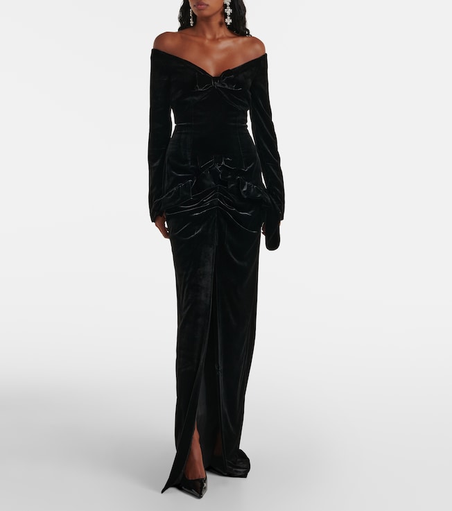 Alessandra Rich Bow-detail off-shoulder velvet gown