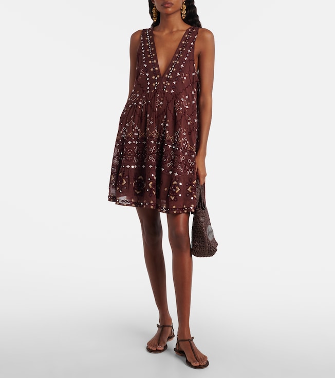 Juliet Dunn Embroidered cotton minidress