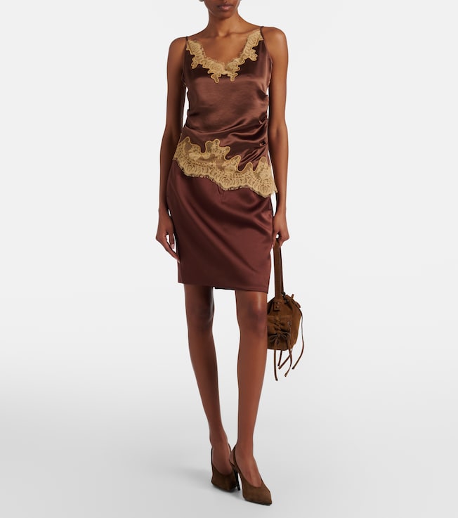 Jacques Wei Lace-trimmed draped satin camisole