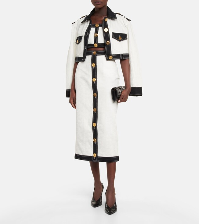 Balmain Embossed denim cropped jacket