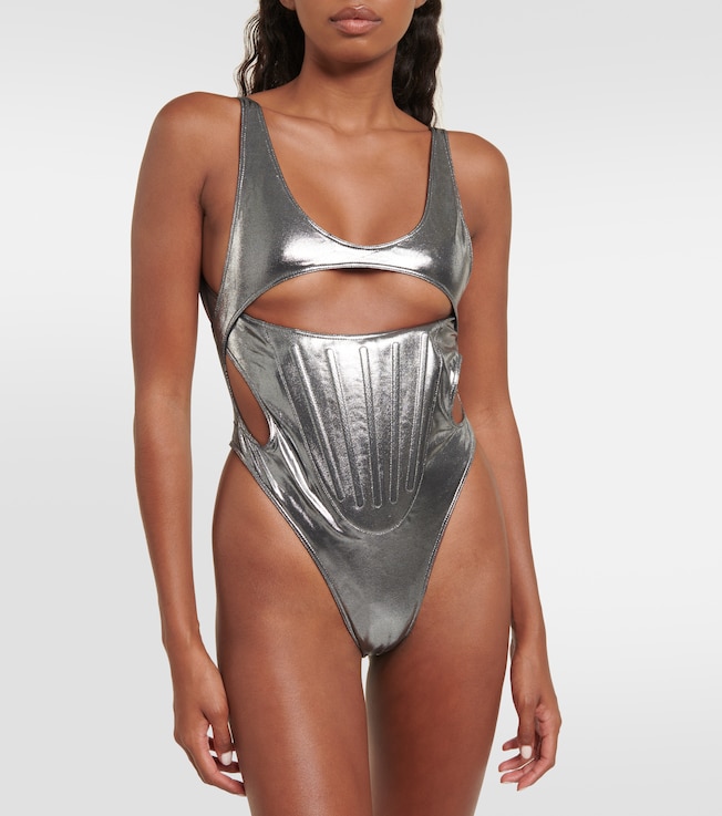 Mugler Cutout metallic swimsuit