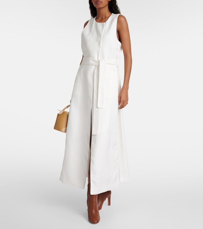 Max Mara Aureo linen twill midi wrap dress