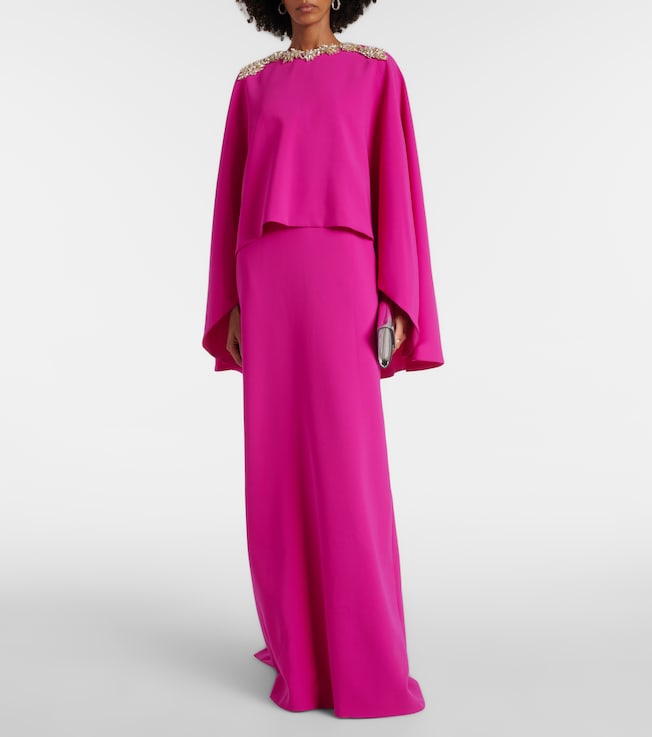 Costarellos Elin embellished caped crêpe gown