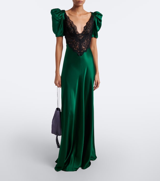 Rodarte Rodarte Lace-trimmed silk satin gown