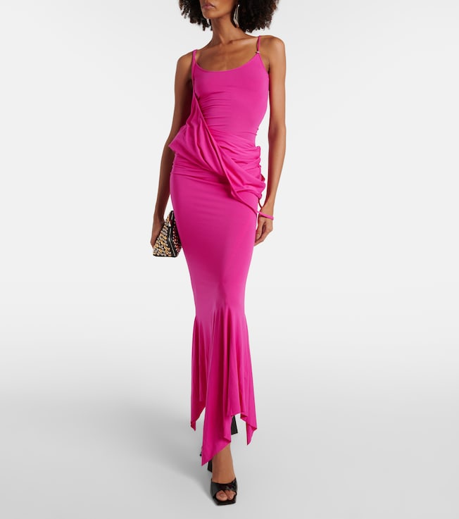 THE ATTICO Draped asymmetric jersey midi dress