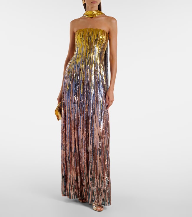Elie Saab Sequined scarf-detail strapless gown 
