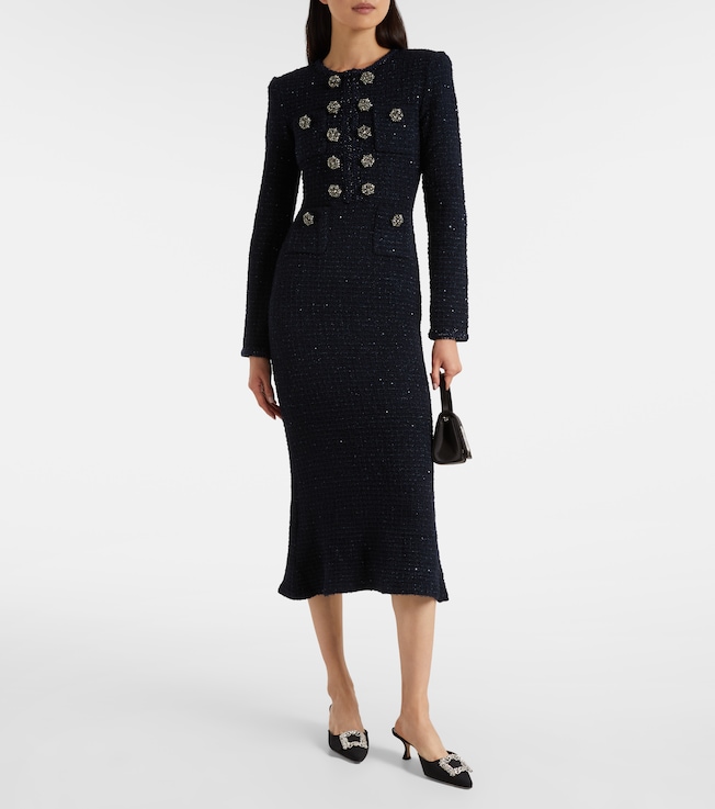 self-portrait Bouclé midi dress