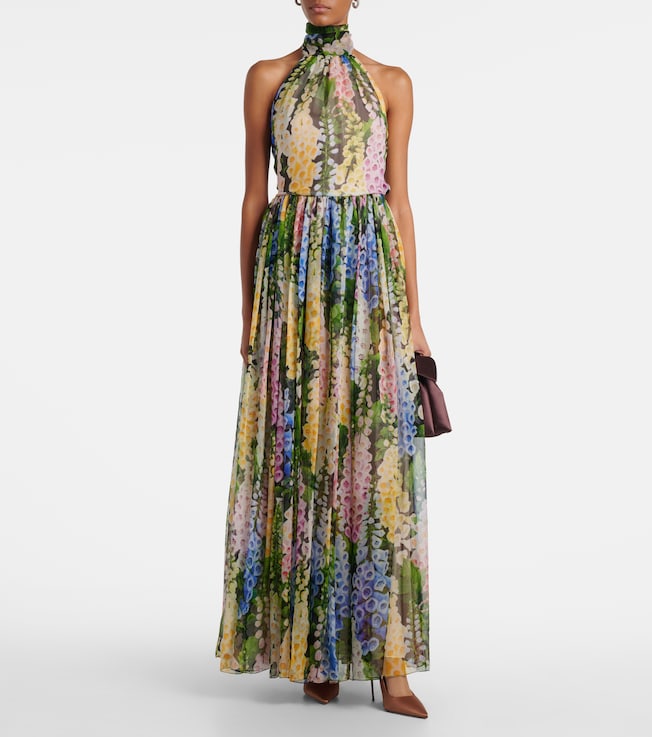 Oscar de la Renta Floral gathered silk chiffon gown