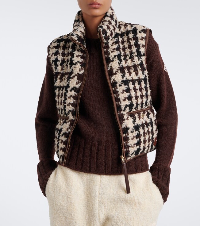 Moncler Leather-trimmed wool and cotton-blend vest