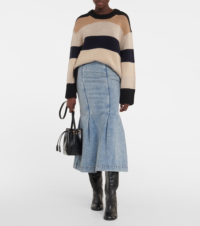 KHAITE Levine seam-detail denim midi skirt