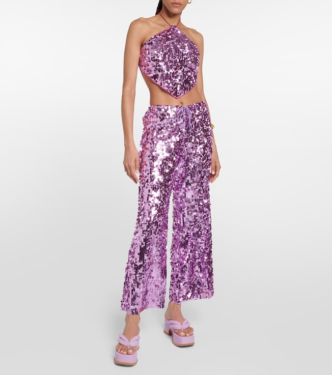 Oséree Sequined high-rise wide-leg pants