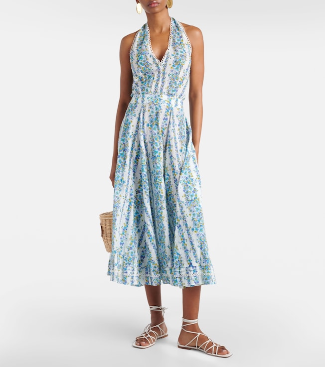 Poupette St Barth Beth floral halterneck cotton midi dress
