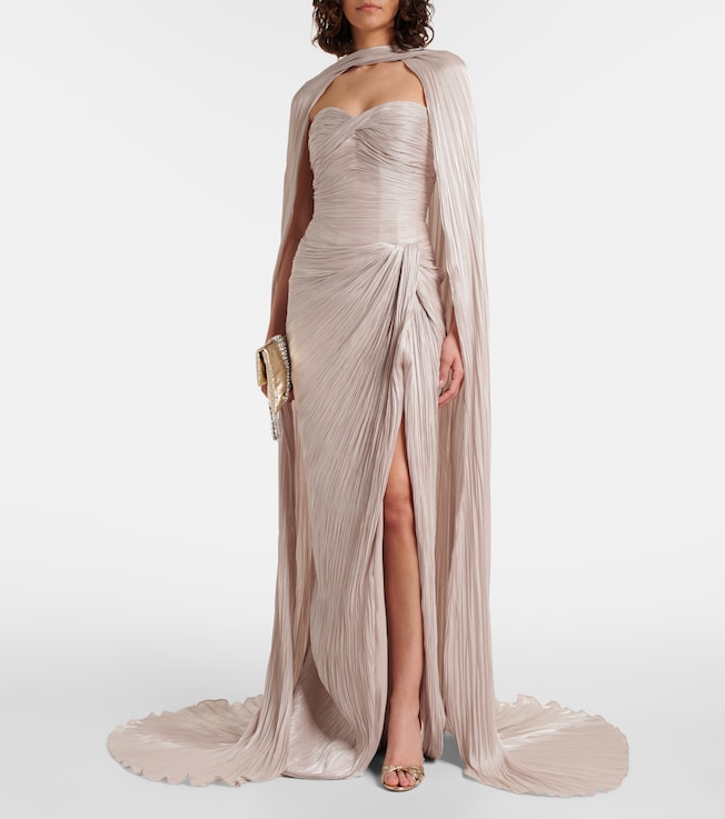 MARMAR HALIM Caped gathered pleated silk gown