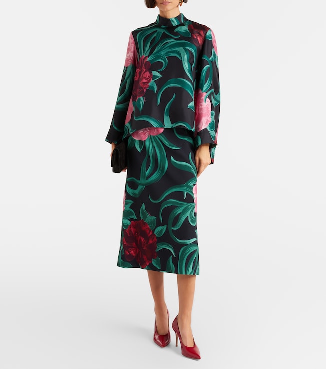 La DoubleJ La DoubleJ Floral satin pencil skirt