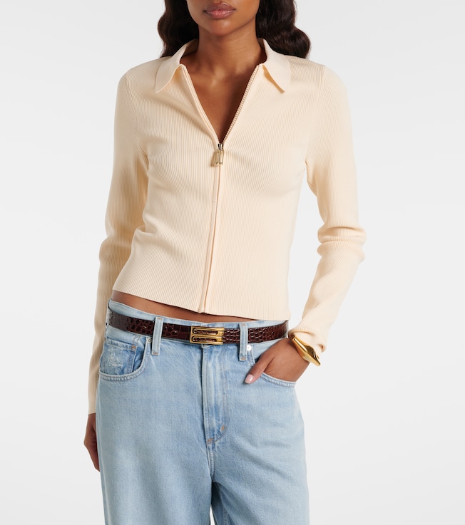 Victoria Beckham Mila ribbed-knit zip-up top