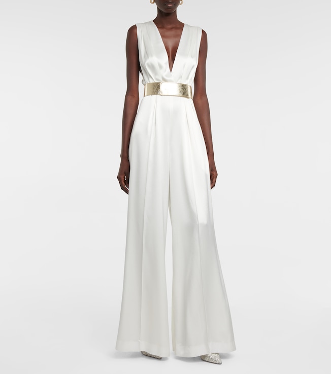 Costarellos Keaton belted satin jumpsuit