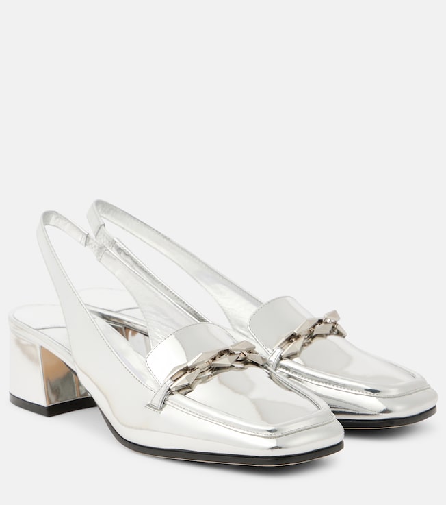 JIMMY CHOO Diamond Tilda metallic leather slingback pumps