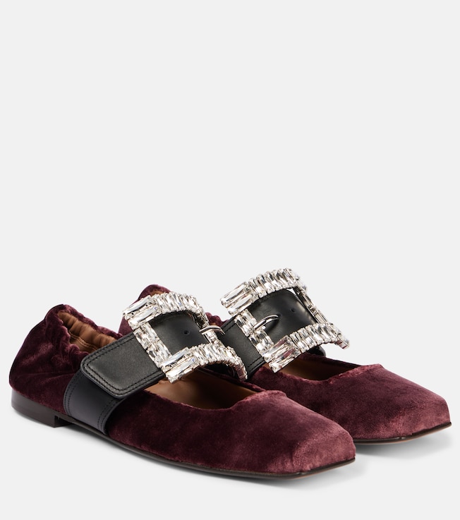 Dolce&Gabbana Embellished leather-trimmed velvet flats