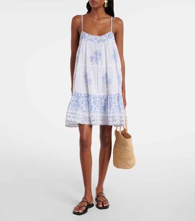 Juliet Dunn Printed ruched cotton slip dress