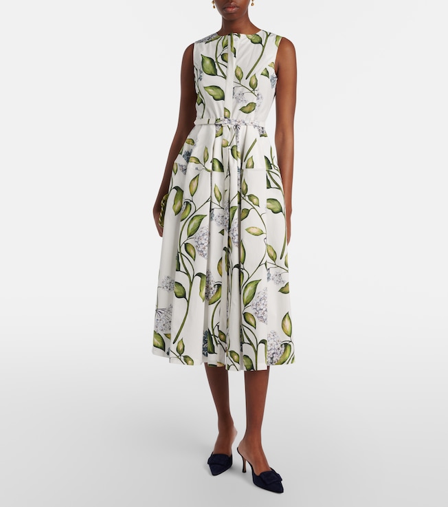 Oscar de la Renta Porcelain Flower cotton-blend midi dress