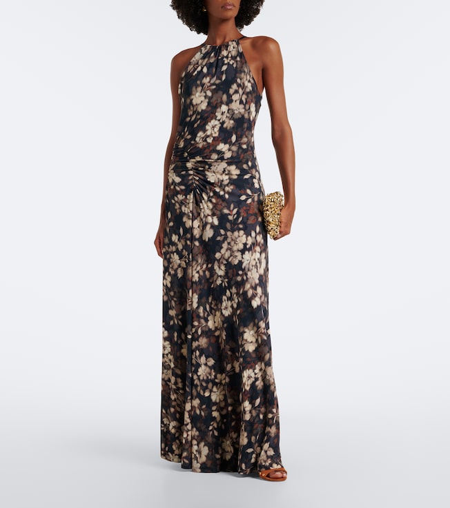 SIMKHAI Cerin gathered floral halterneck maxi dress