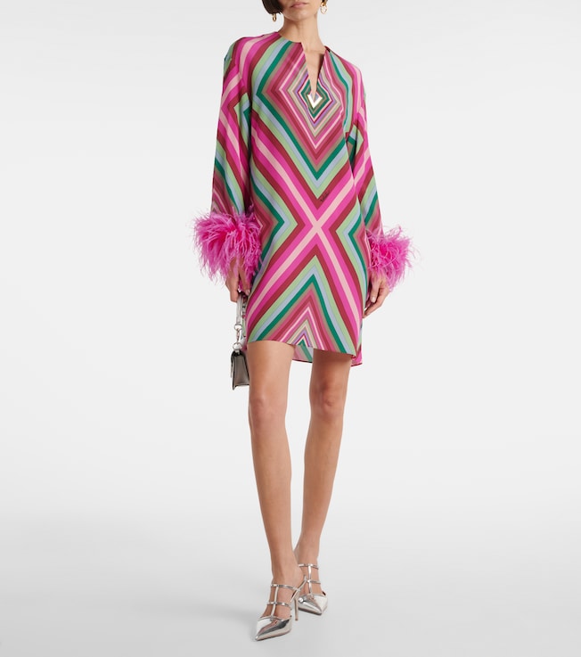 Valentino Feather-trimmed silk crêpe de chine minidress