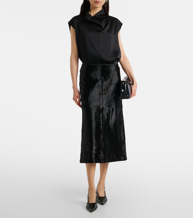TOTEME Paneled calf hair midi skirt