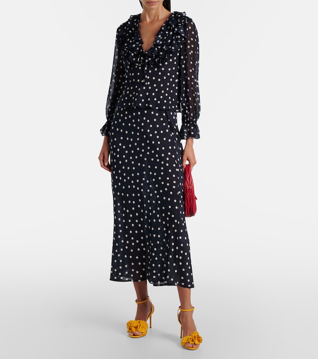 RIXO Lasca polka-dot silk top
