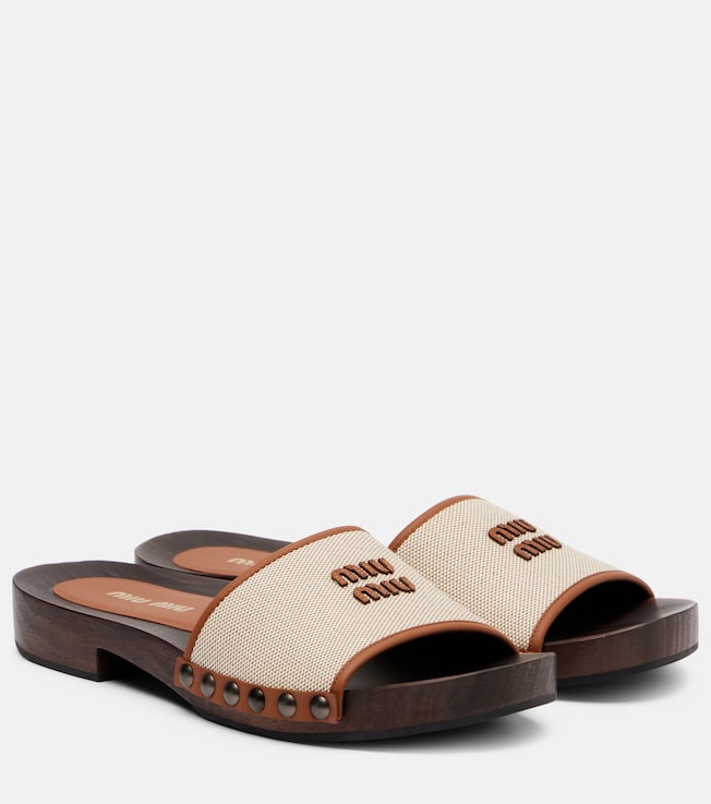 Miu Miu Logo leather-trimmed canvas clogs