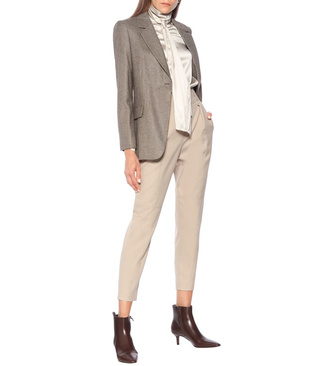 Brunello Cucinelli Cotton-blend high-rise tapered pants