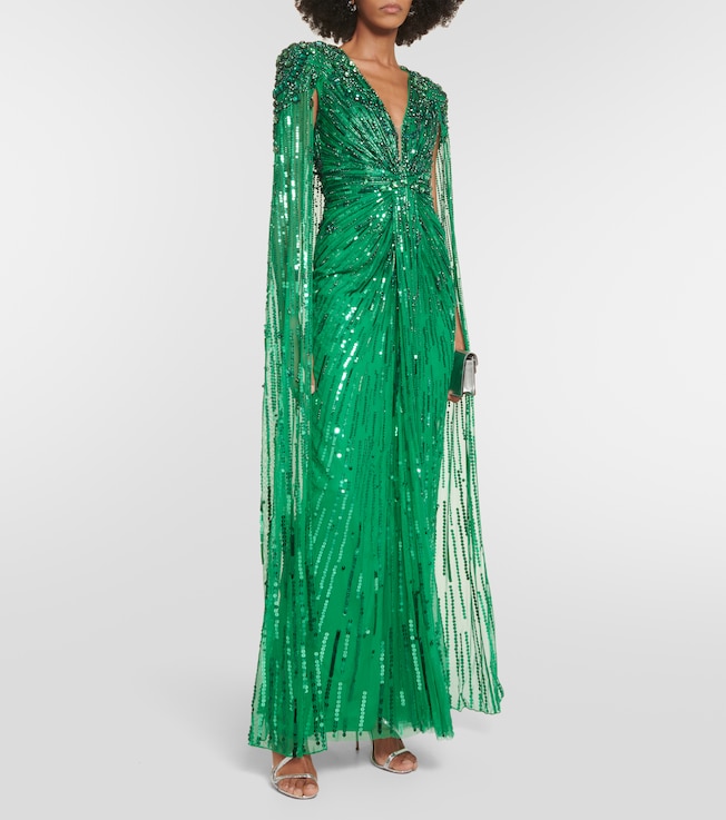 Jenny Packham Lotus Lady embellished caped gown