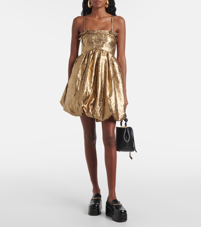 GANNI Bow-detail metallic balloon minidress