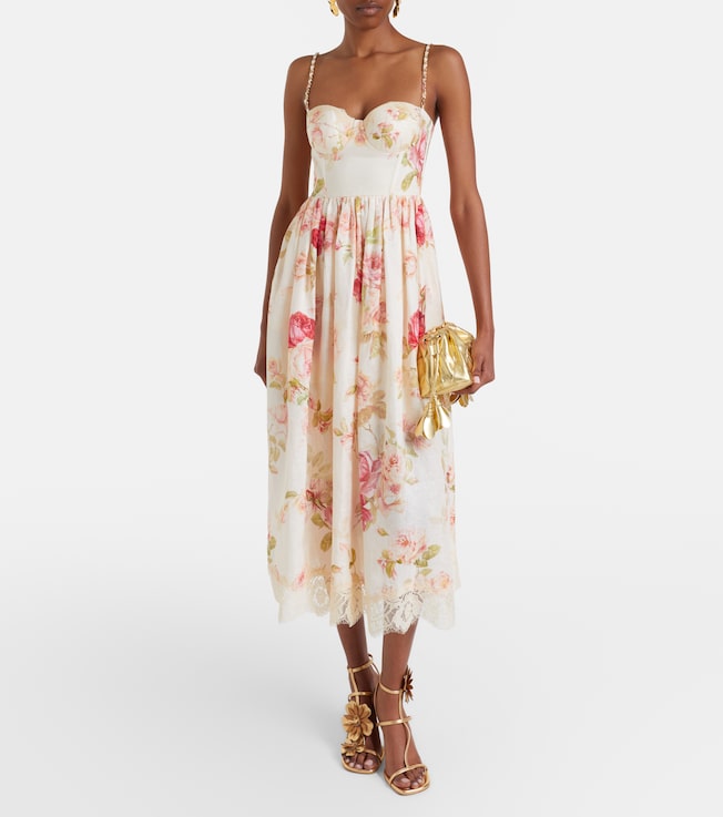 Zimmermann Roselight floral linen bustier dress