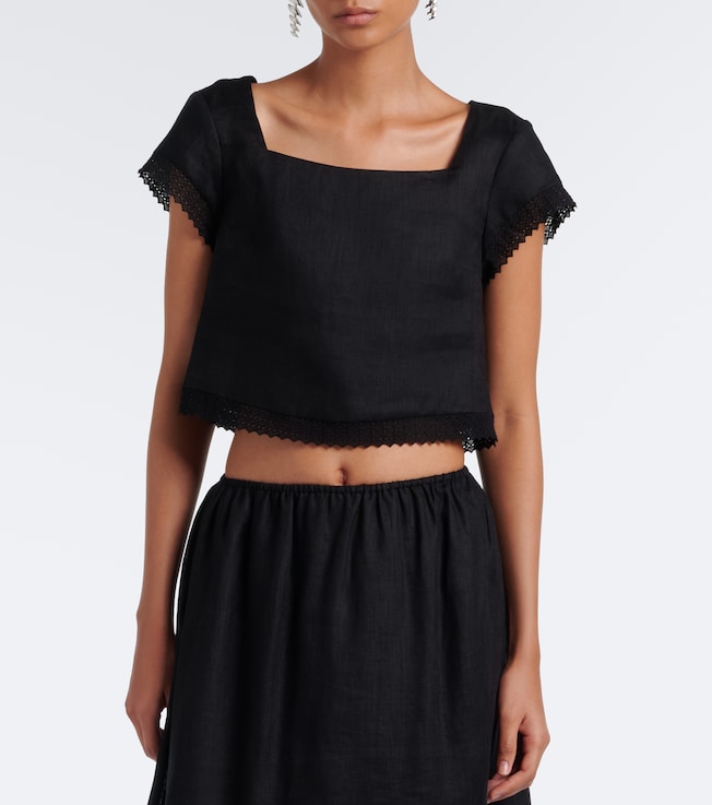POSSE Alfie cropped embroidered linen top
