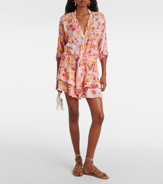 Poupette St Barth Culotte ruffled floral miniskirt