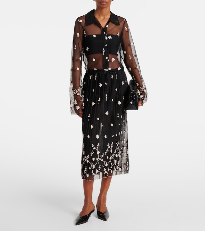 TOTEME Embroidered plissé tulle midi skirt 