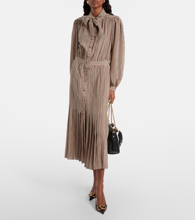 Valentino Striped tie-neck silk midi dress