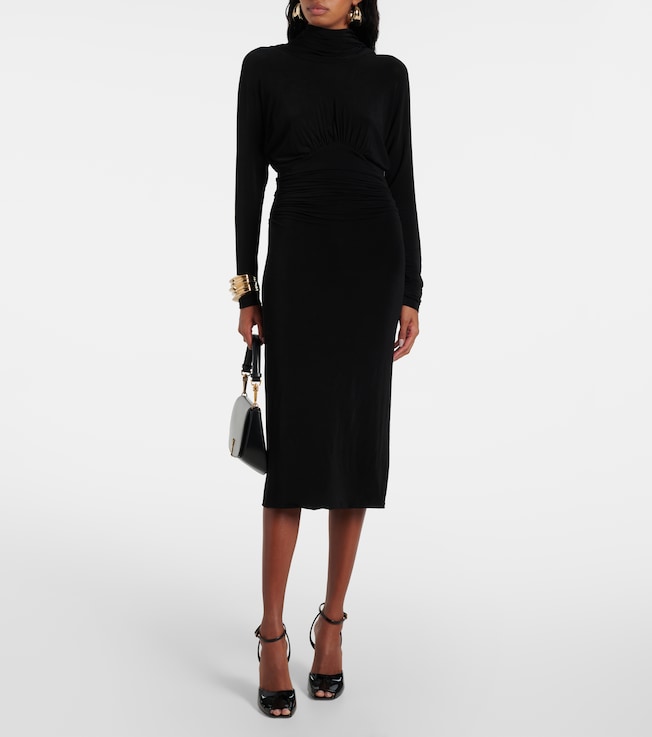 Saint Laurent Gathered jersey midi dress